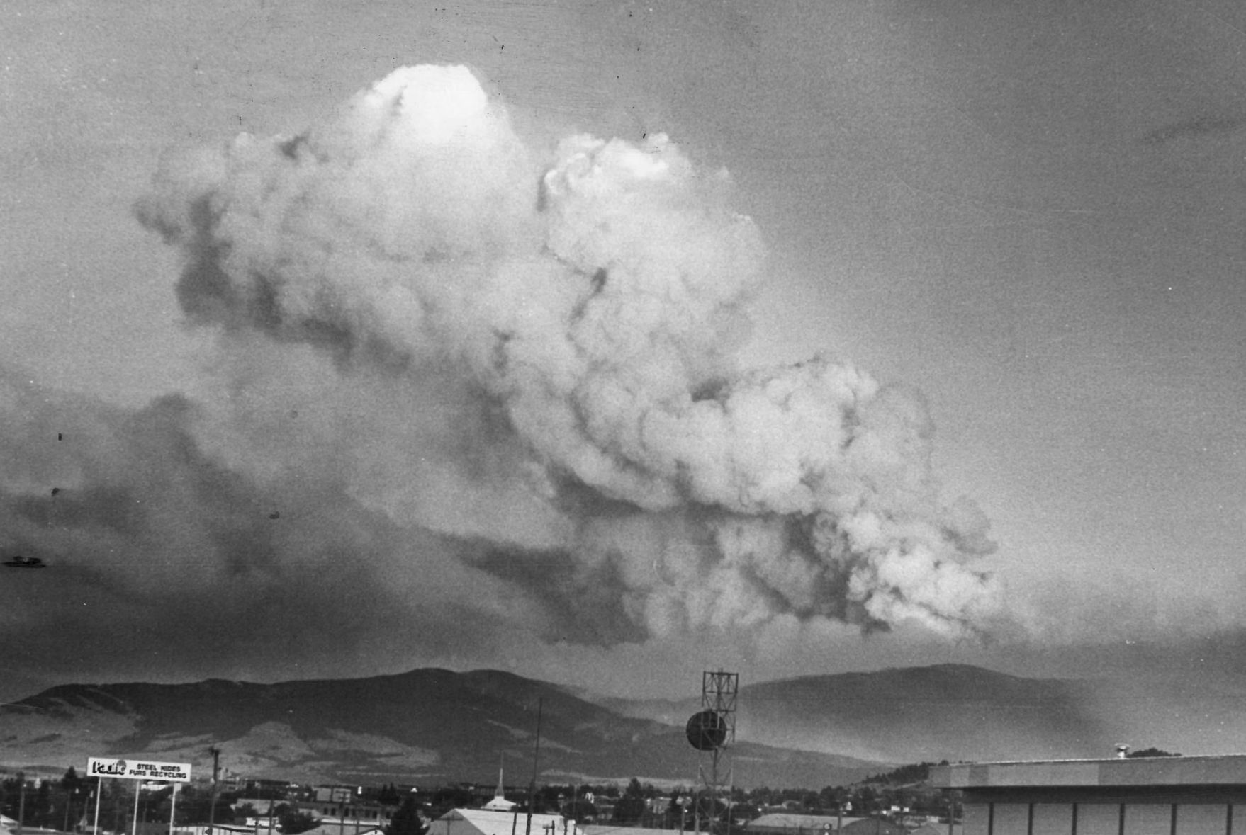 A smoke plume is seen in the Elkhorn Mountains